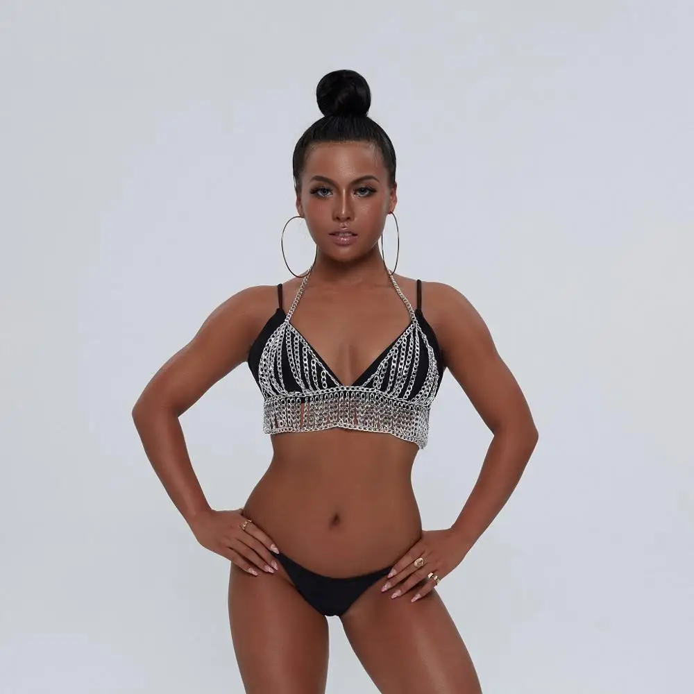 Модный многослойный золотистый бюстгальтер-бикини с кисточками для живота