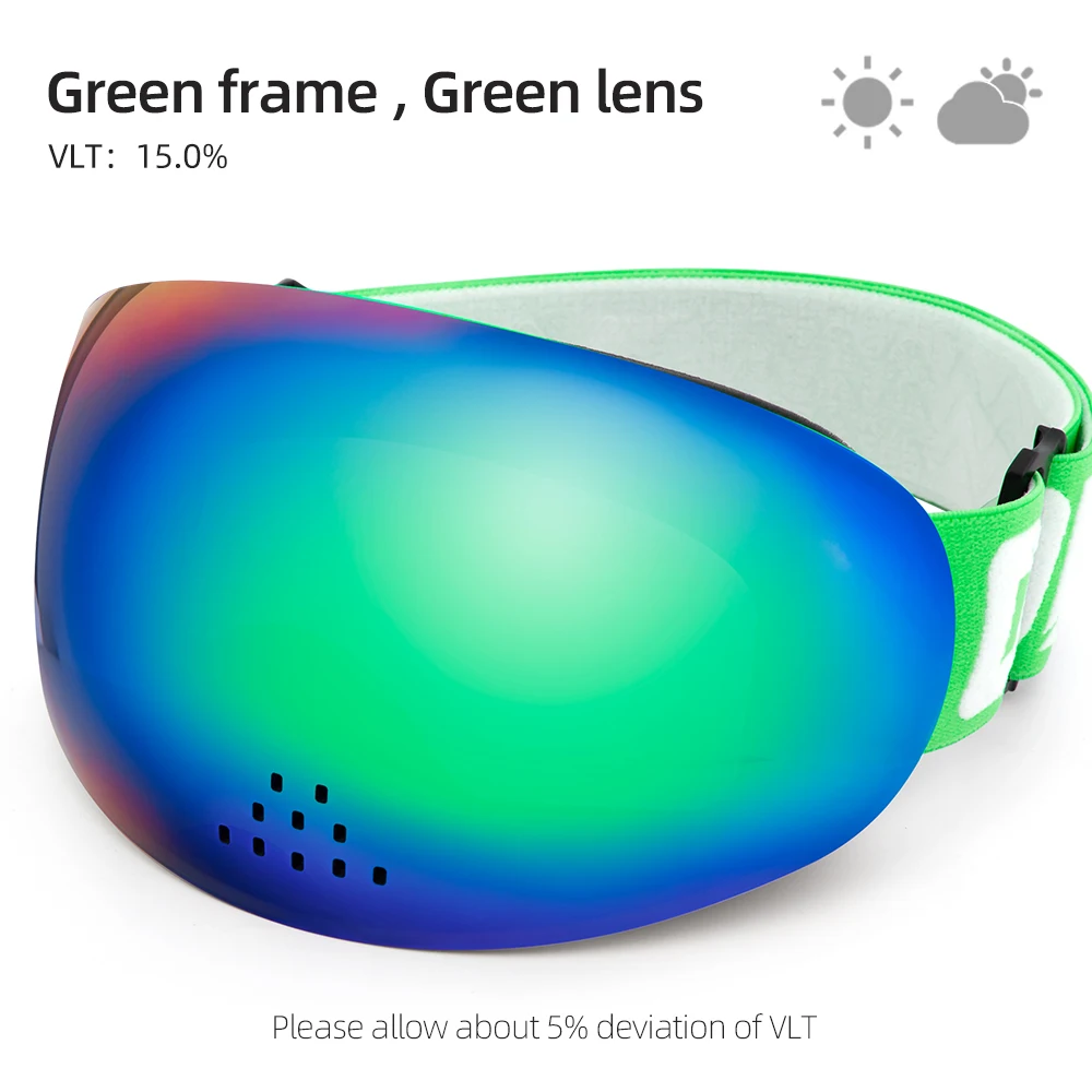 green HD версия магнитные лыжные очки с носовой защитой от ветра двухслойные UV400 Анти-туман сноуборд лыжная маска очки для мужчин и женщин - Цвет: green