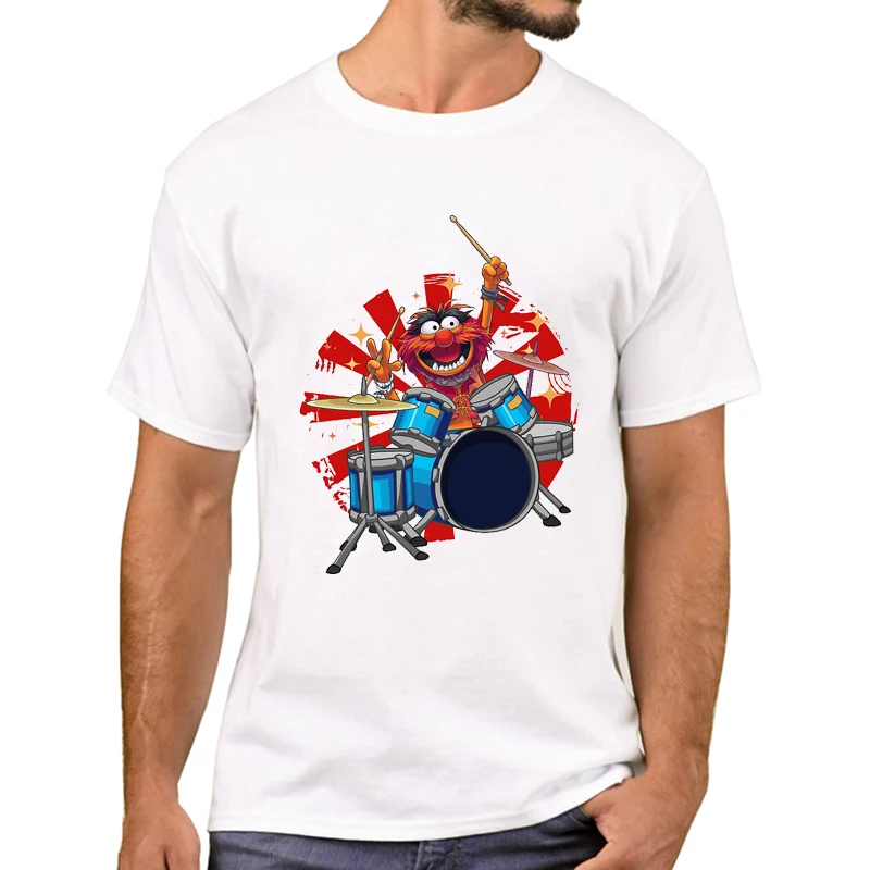 

TEEHUB Hipster Funny Red Monster Printed Men T-Shirt Fashion Cookie Monster Play Drum T Shirts Short Sleeve Tshirts Boy Tee