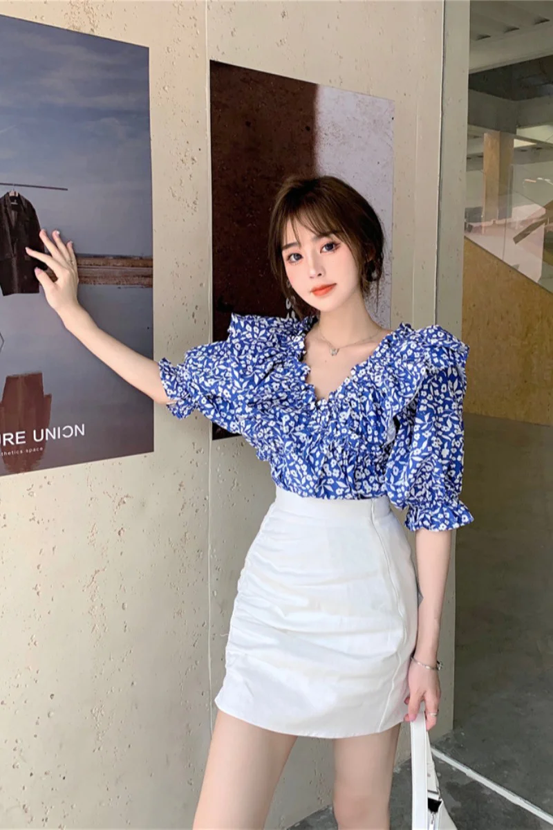 

Skirts 2021 Women Two Piece Crop Sexy Top And Skirt Set Blue Gothic Harajuku Office Suit Fashion Cute Sexy Ladies clothes