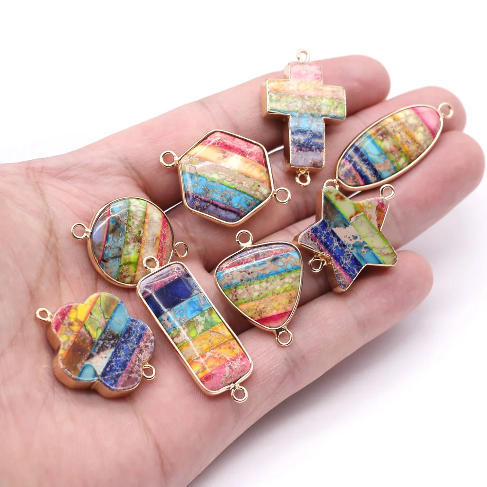 

Natural Stone Pendant Emperor Stone Two-hole connector Exquisite charms for Jewelry Making DIY Necklace Bracelet Accessories