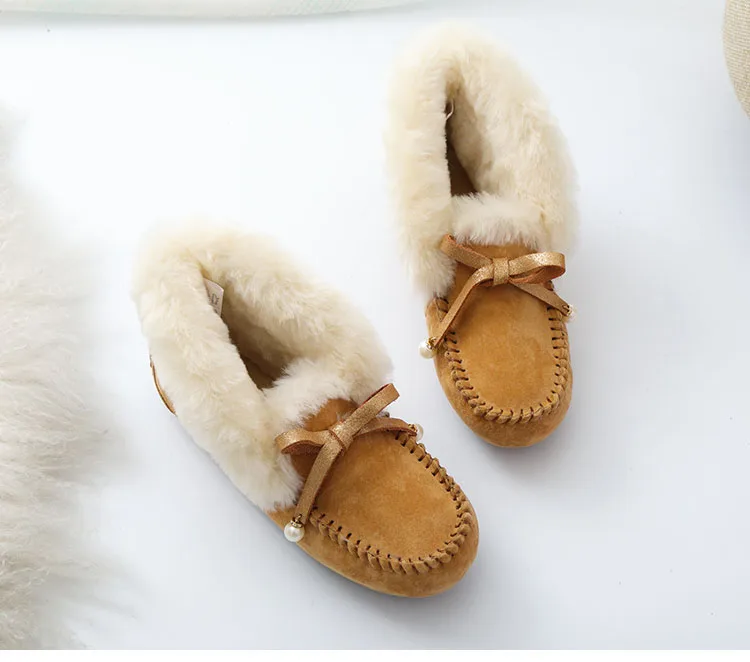 Natural Fur Women Flats Casual Moccasins Comfortable Loafers Genuine Leather Women Shoes Fashion Driving Shoes Woman
