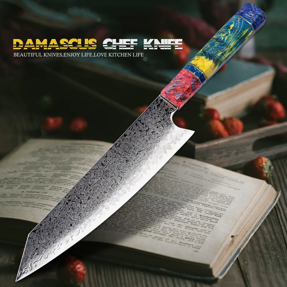 

Ножи накири шеф-повара, 67 слоев, японская Дамасская сталь, дамасский поварской нож, 8 дюймов, дамасский кухонный нож, твердое дерево, HD