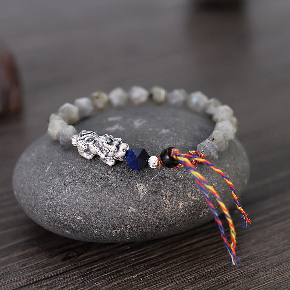 Цельный Pi Yao очаровательный браслет 8 мм граненые лунные камни браслеты для