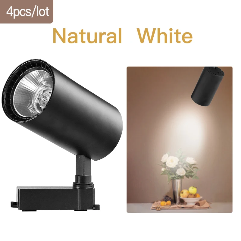 Black-Natural White COB светодиодный Трековый светильник 220V 12/20 Вт, 30 Вт, 40 Вт регулируемый Точечный светильник Алюминий потолочный рельсы для Кухня магазин - Испускаемый цвет: Black-Natural White