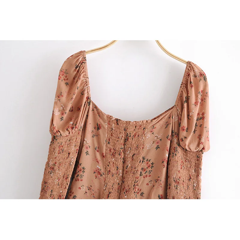 

2020 New Women Tops Print Square Collar Long Puff Sleeve T-Shirt Female Vintage Casual Women Clothes