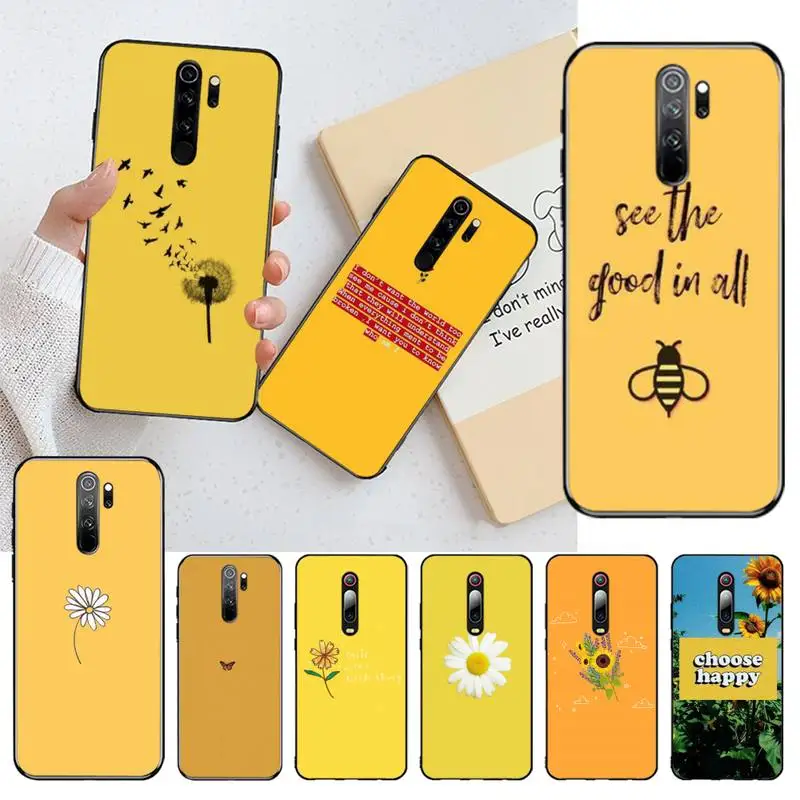 

YJZFDYRM Yellow style sunflower butterfly bee Soft Phone Case Capa for Redmi Note 9 8 8T 8A 7 6 6A Go Pro Max Redmi 9 K20