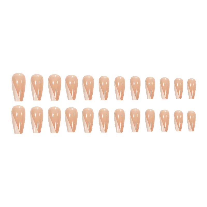 

Накладные ногти с длинным оттенком кожи со скошенным боковым износом наклейки для ногтей Готовые Ногти 24 с клеем