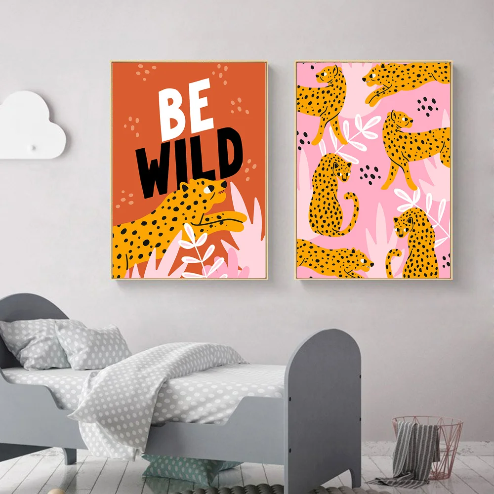 Настенные картины на холсте с изображением диких животных леопарда листьев | Дом