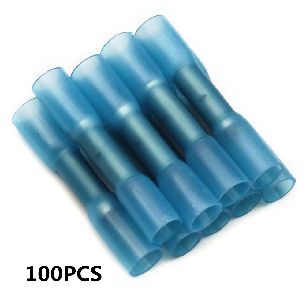 100pcs Blue 100 шт водонепроницаемый Изолированный термоусадочный уплотнитель стыковые обжимные клеммы Электрический кабель обжимные клеммные Разъемы 18-22 AWG комплект - Цвет: 100pcs Blue
