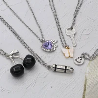 new trend fashion popular luxury women necklace butterfly bullet cherry pendant stainless steel chain choker gift to girlfriend