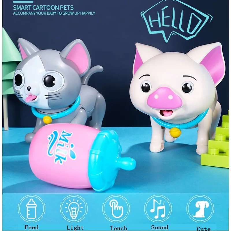 Интерактивные игрушки умная собака кошка свинья игрушки милые животные Робот СВЕТОДИОДНЫЙ звук глаза умные электронные игрушки для домашних животных для детей