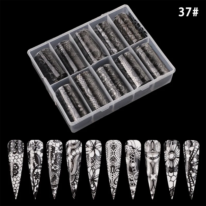 

4cmx50cm 1 box nail roll black lace series designer nail tin foil nail decoration
