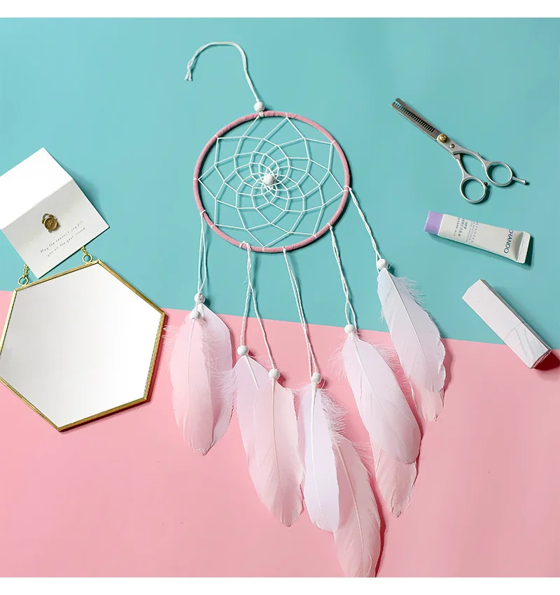 Розовое перо ремесла Ловец снов красивые куранты ветра ручной работы индийская