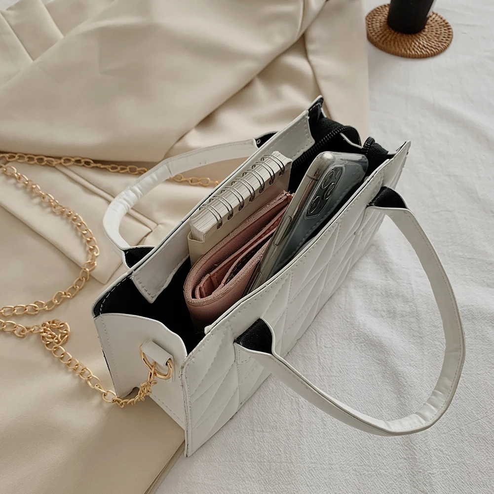 

Women Fashion Chain Handbag Zipper PU Leather Luxury Crossbody Bag Ladies Casual Solid Color Shoulder Bag
