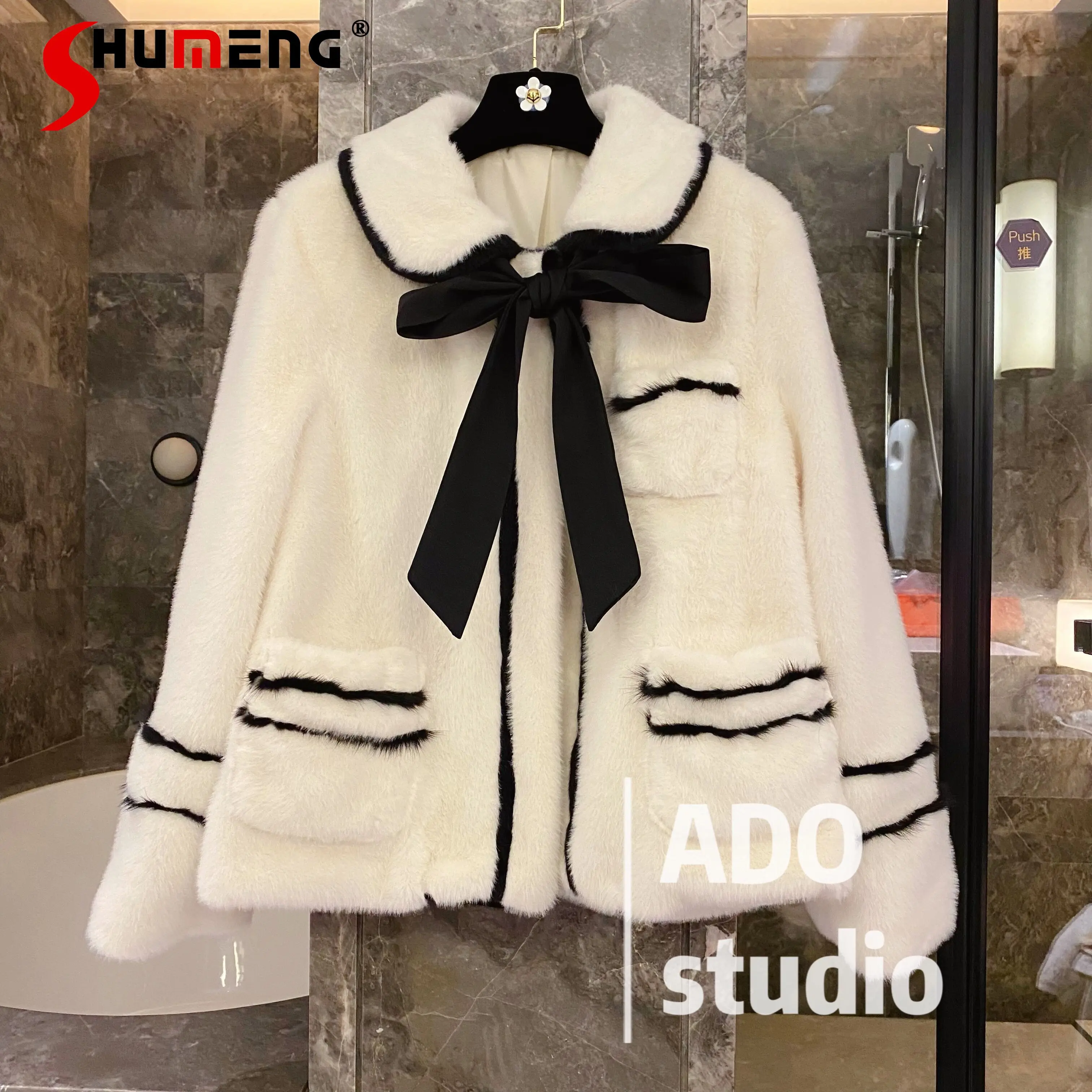 

Women Fashion Elegant Imitation Mink Furry Coat Female 2021 New Winter Simple Office Lady Fleece Lined Padded Warm Short Jacket