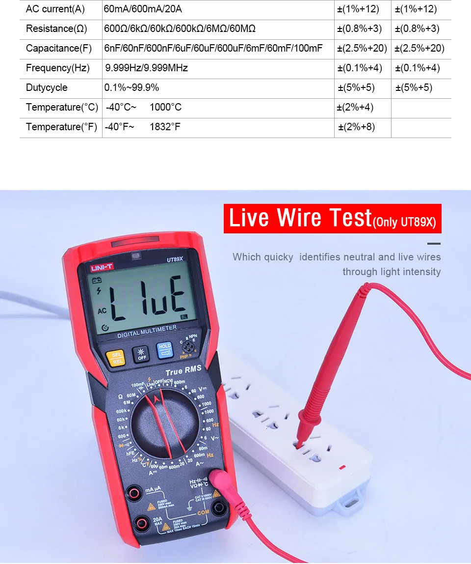 UNI-T UT89X UT89XD True RMS цифровой мультиметр AC DC Вольт Ток Ом метр Емкость Сопротивление частоты NCV/temp/светодиодный тестер