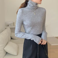 2021 fall winter sweater turtleneck ruched women sweaters high elastic solid female slim sexy knitted pullovers