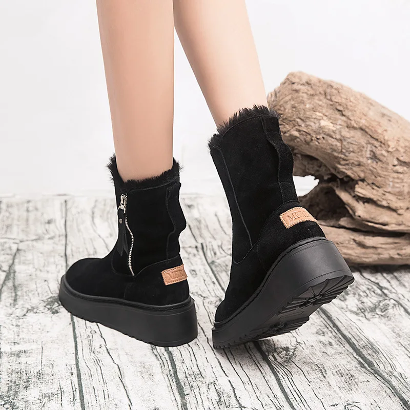 SWYIVY/кожаные зимние сапоги Женские повседневные туфли на танкетке Коллекция 2019