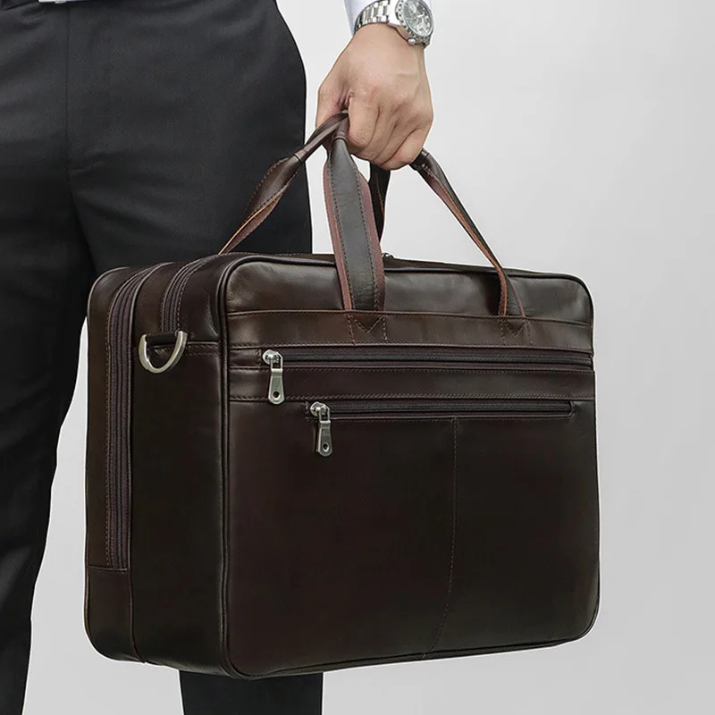 Large Capacity Men Business Genuine Leather Briefcase For 17.3