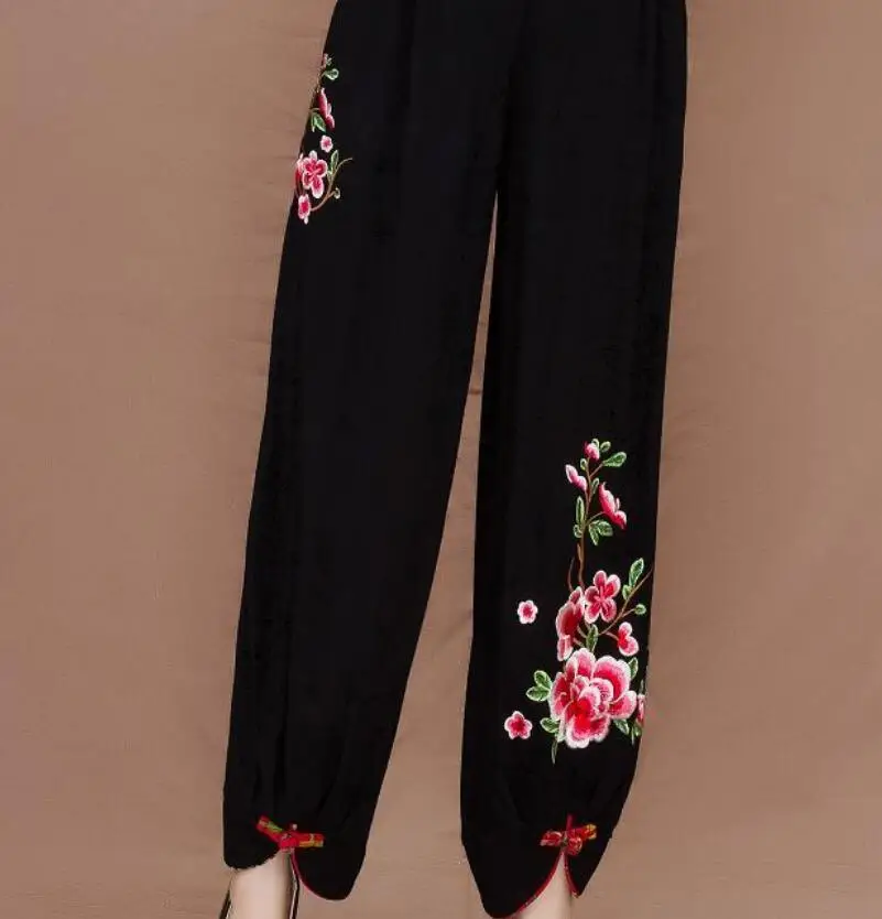 

HOT/Spring Women New Fashion Personalized Large size Retro embroidered cotton and linen loose trousers/27-42