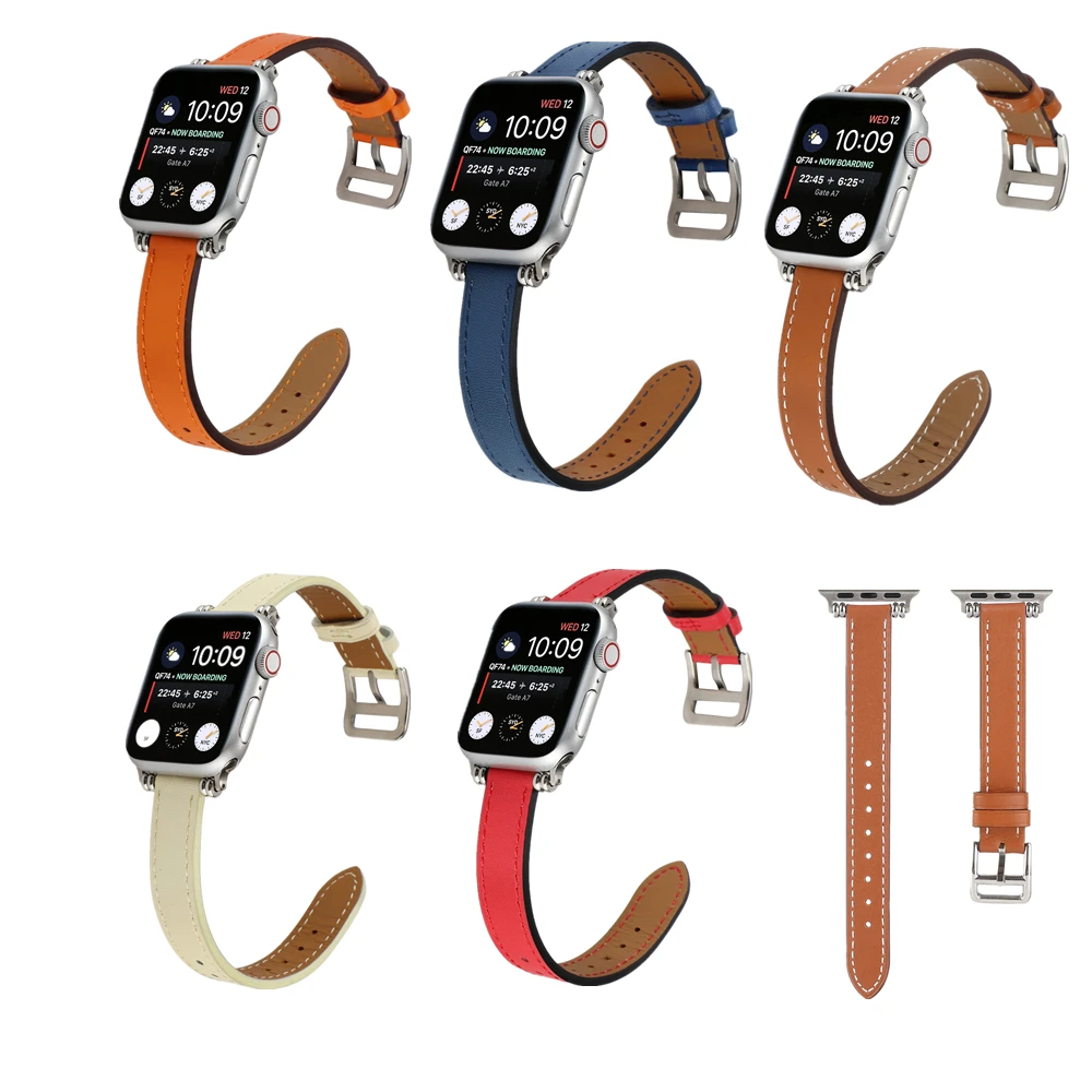 

Thin Leather Watchbands for Apple Watch Series 7 6 5 4 3 2 SE Strap for iwatch 38 40mm 41mm 42mm 44mm 45mm Bracelet Accessories