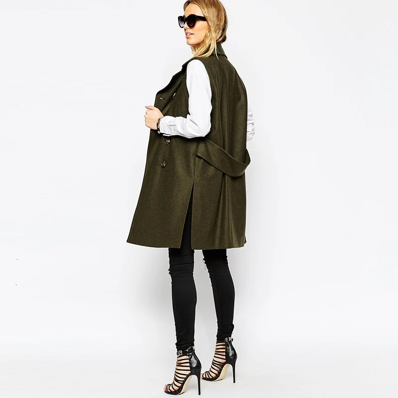 HDY Haoduoyi Vests Autumn New Lady Style Female Army Green Turn-down Collar Double Breasted Pocket Women Long Casual