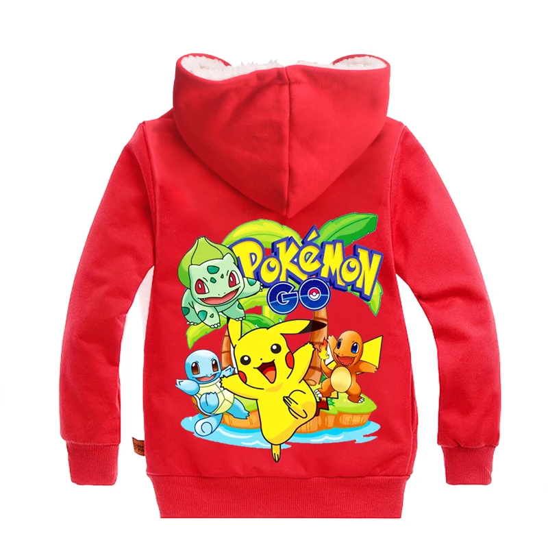 От 2 до 14 лет 2019 г. Зимние толстовки с капюшоном pokemon go Детская куртка на молнии