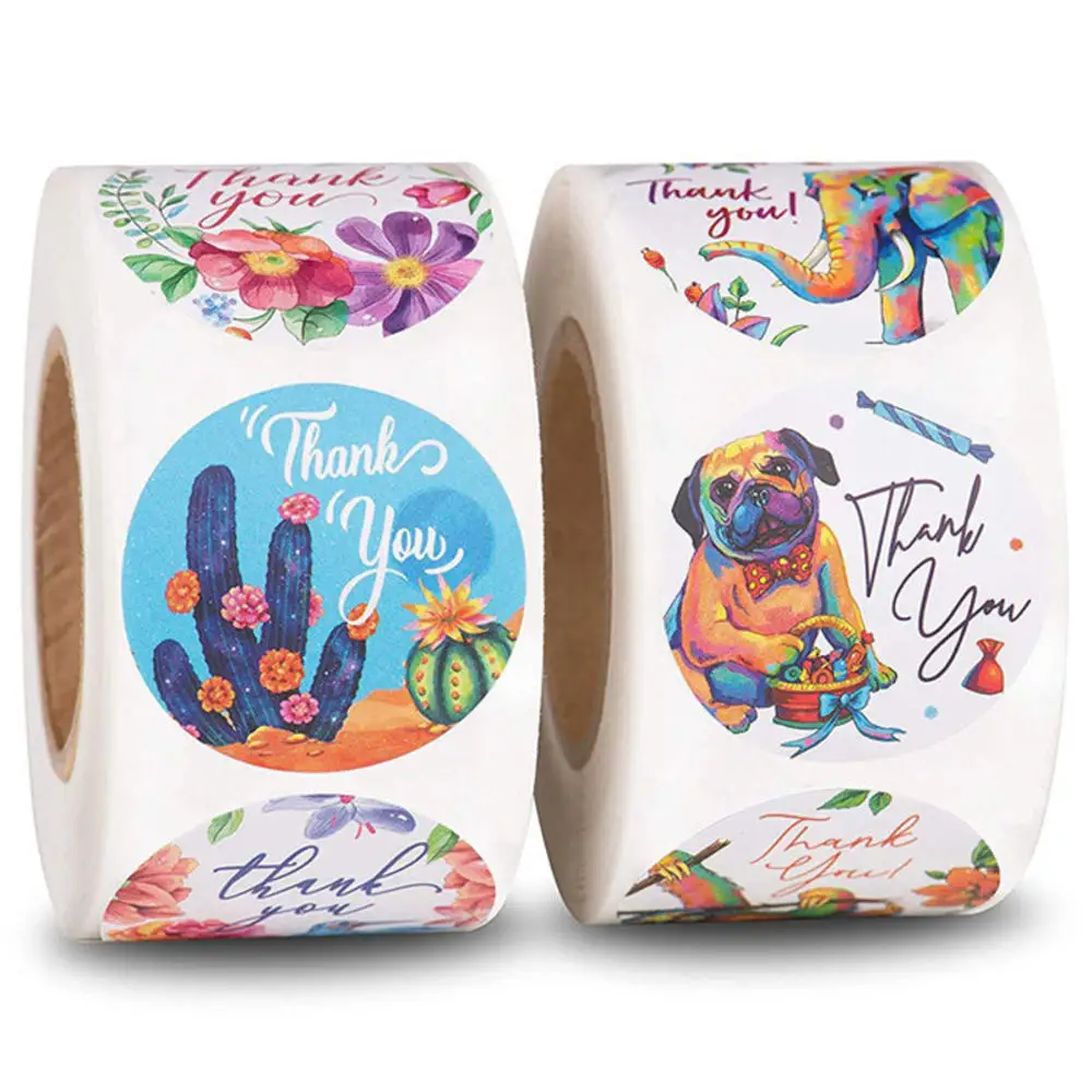 

500Pcs/Roll 1Inch Creative Floral Animals Thank You Stickers Round Seal Label Handmade Scrapbooking Envelope Stationery Sticker