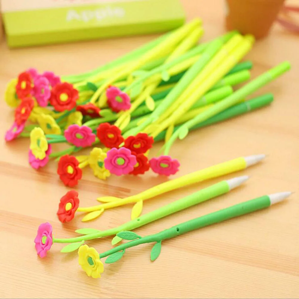 

1 piece Gel Pen New Creative Office Stationery Lovely Simulation Plant Flowers Soft Silicone Gel Pen 0.5 mm