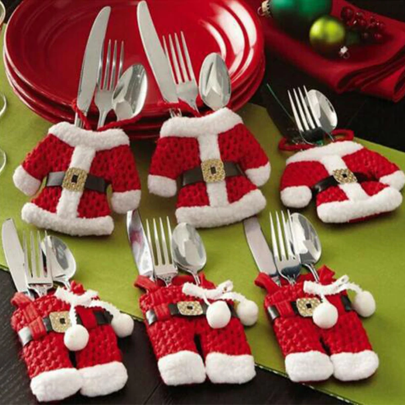

Рождественская посуда, нож, вилка, крышка, костюм Санта-Клауса, набор столовых приборов, семейный банкет, новый год 2022, украшения, 3 комплекта