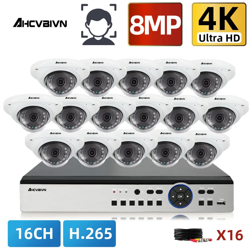 

AHCVBIVN H.265 4K система видеонаблюдения 8 Мп In/Outdoor AHD камера DVR распознавание лица Взрывозащищенная система видеонаблюдения Комплект