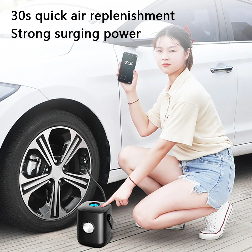 

Портативный насос для накачивания шин со светодиодным цифровым освещением, 150 фунтов на квадратный дюйм, воздушный компрессор для легковых ...