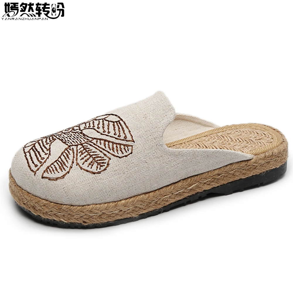 Новинка 2021 года Женские льняные тапочки Китайская Винтажная обувь на плоской