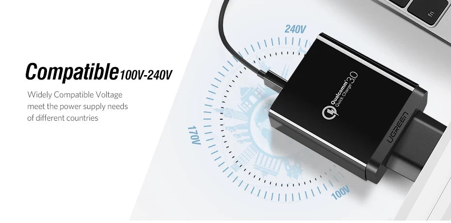Ugreen Зарядное Устройство USB Qualcomm Быстрая Зарядка 3.0 30 Вт Быстрый Мобильный Телефон Зарядное Устройство(Быстрая Зарядка 2.0 Совместимый) для Samsung Huawei LG