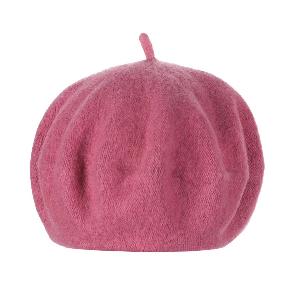dark pink 1 шт. Новые горячие шерстяные шапки-береты женская зимняя французская Шляпа Сплошной Цвет Мода Осень Зима плоская кепка, шапка Повседневная войлочная шапочка береты - Цвет: dark pink