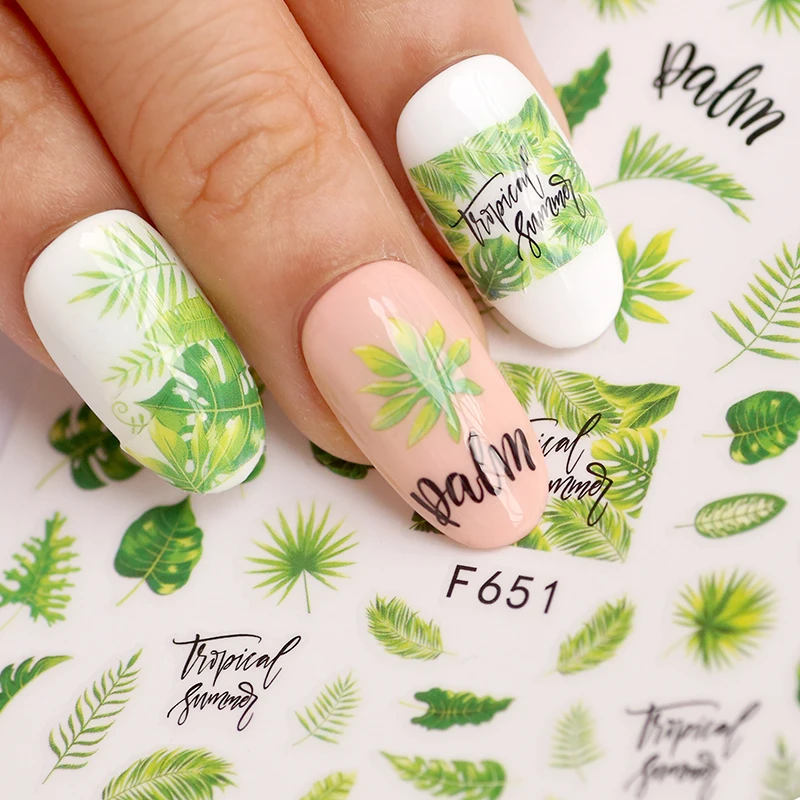 1Pcs 3D Nail Decal Sticker Palm Leaf Tree Green Simple Summer DIY Slider for Manicure Nails Art Decor F651 | Красота и здоровье