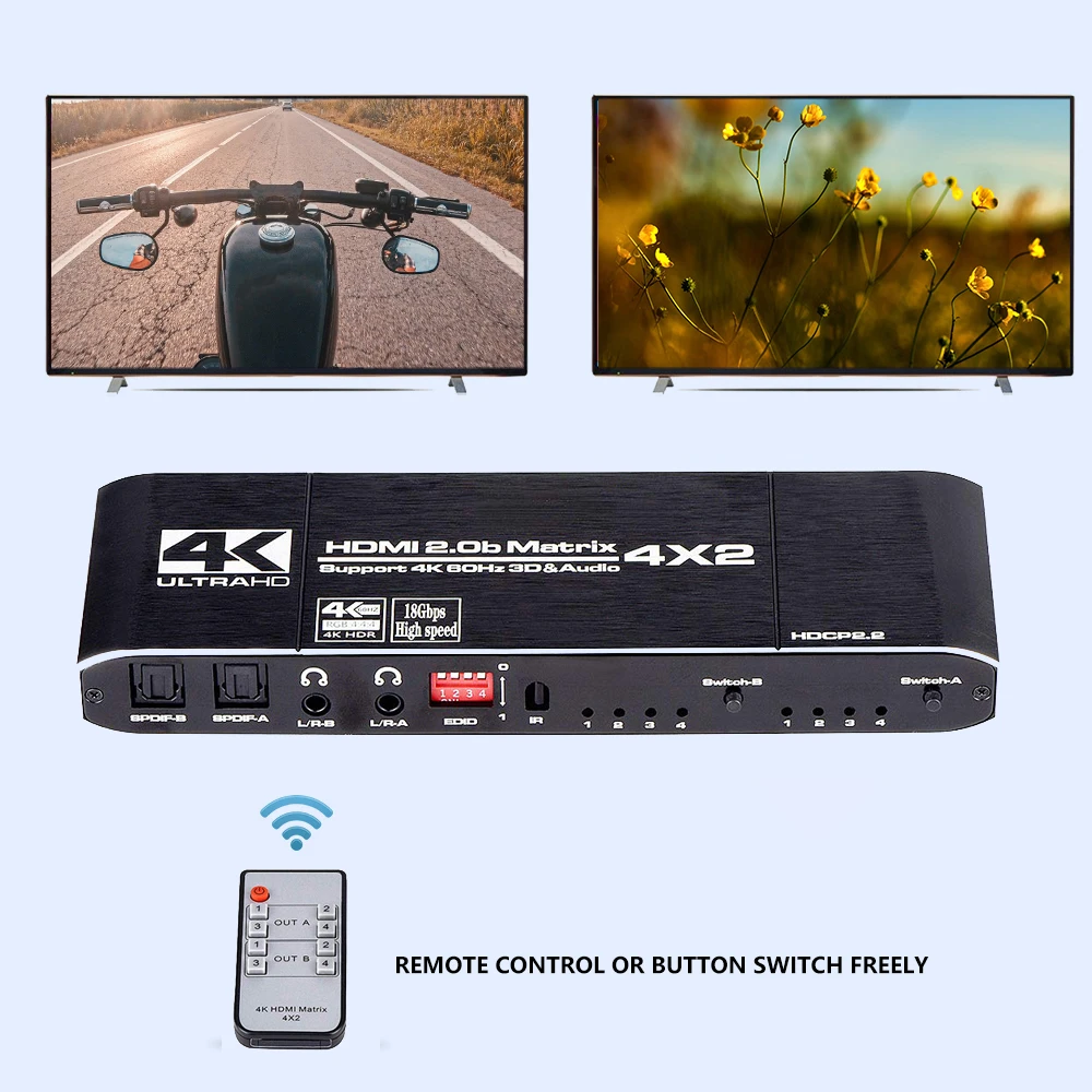 4 в 2 Выход Матрица 4K 60 Гц переключатель сплиттер с SPDIF и L/R 3 5 мм HDR HDMI совместимый 4x2