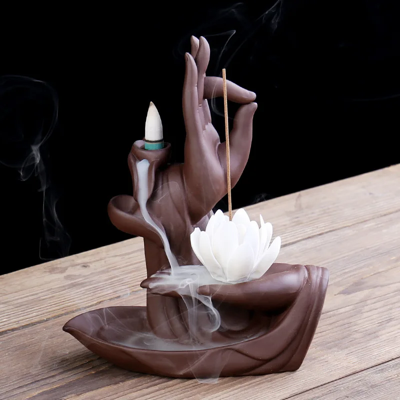 

Zisha Home Decoration Incense Burner Creative Bergamot Backflow Incense Gothic Decor Chinese Style Pottery Lotus Flower Shape