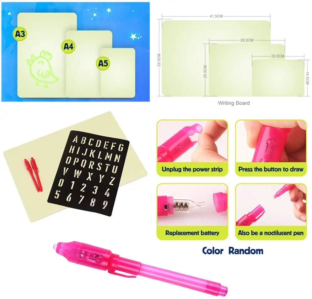 Magic LED Drawing Board Fluorescent Draw with Light-Fun and Developing Writing Educational Learning Toys Luminous Pen |
