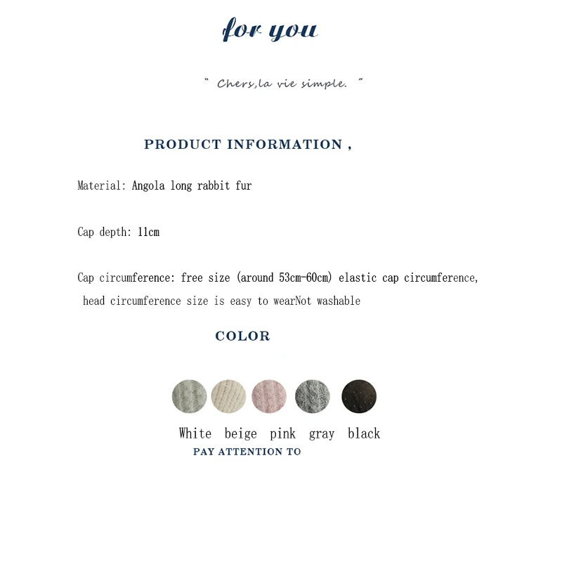 

Autumn and winter hat warm white angora rabbit fur knitted woolen cap female Japanese cute face small thick cold hat