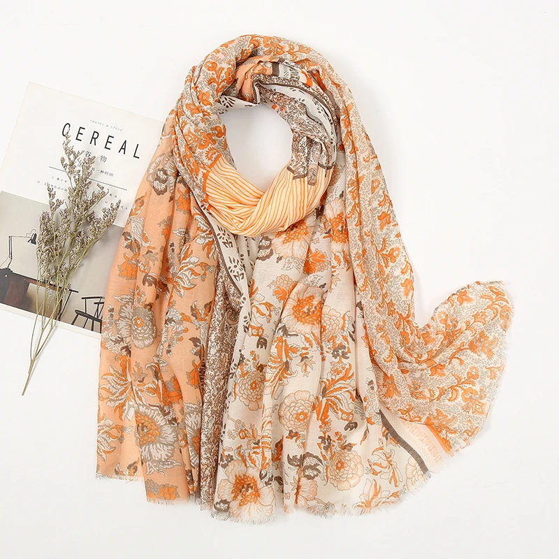 

Women Summer Blue Floral Cotton Linen Shawl Scarf High Quality Print Wrap Pashmina Snood Bufandas Muslim Hijab Bandana 180*85cm
