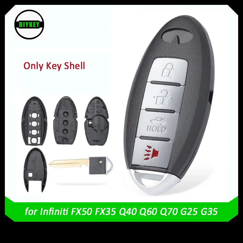 

DIYKEY Keyless Entry Smart Remote Car Key Shell Case For Infiniti FX50 FX35 Q40 Q60 Q70 G25 G35 Fob 4 Button with Insert Blade