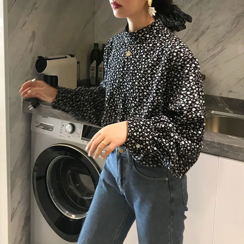 Весенняя Новая модная Водолазка женская тонкая рубашка с принтом элегантные