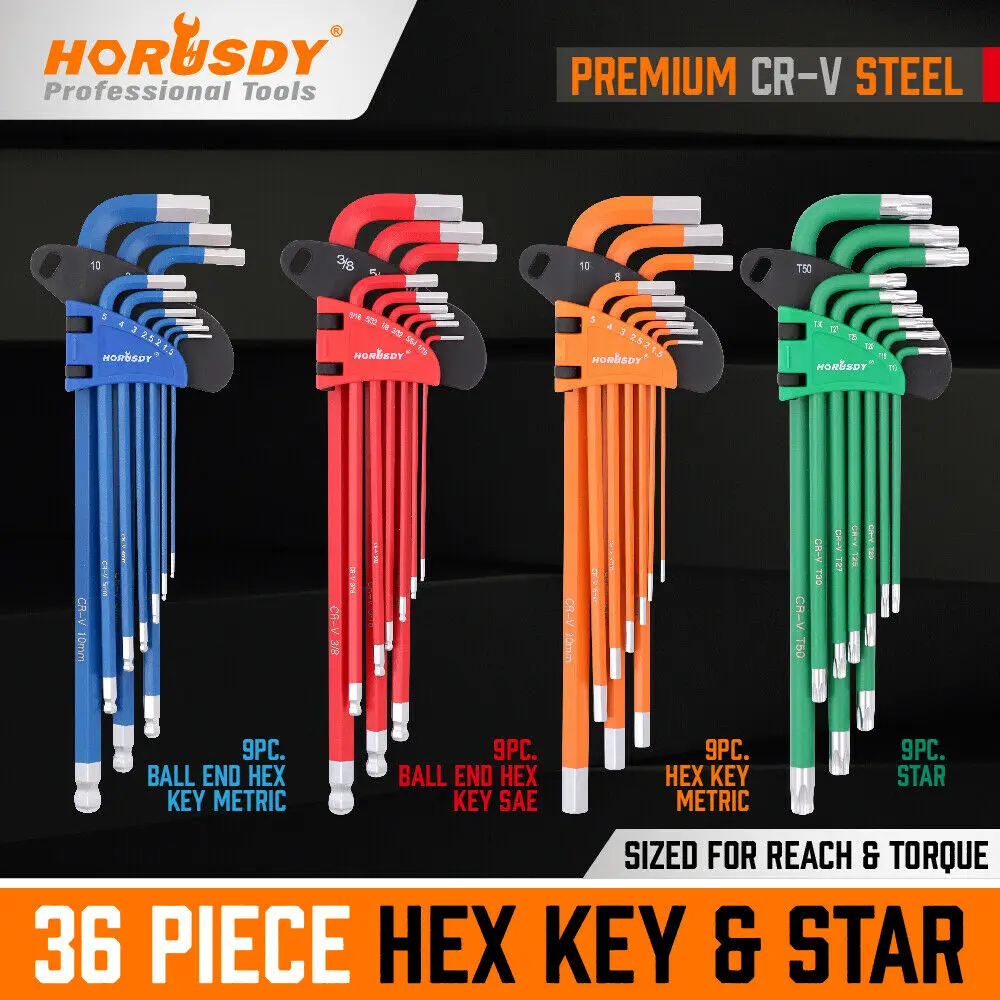2021-HORUSDY 36pc Hex Key Allen Wrench Set Ball End SAE Metric Star...