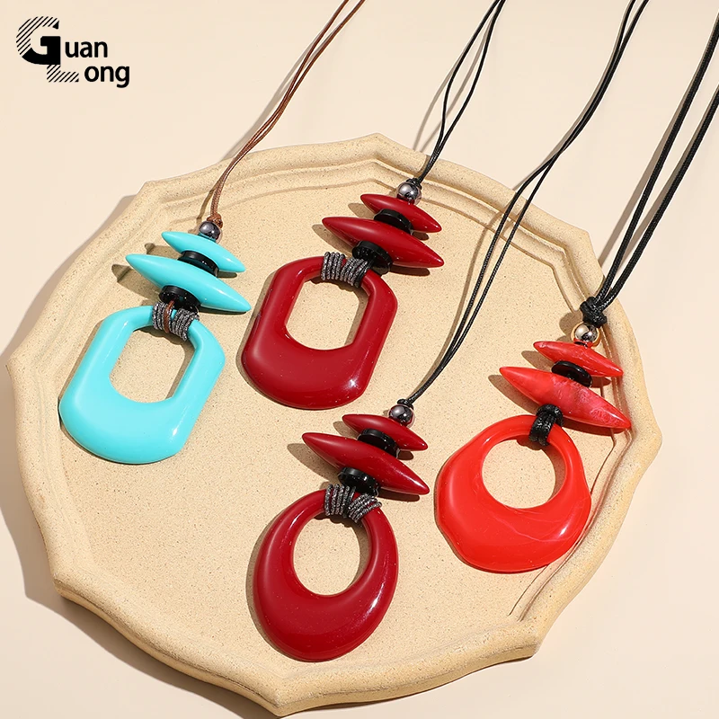 

GongLong Fashion Trending Rope Necklaces for Women Geometric Big Pendant Necklace Bohemian Statement Jewelry Party Gift Colorful