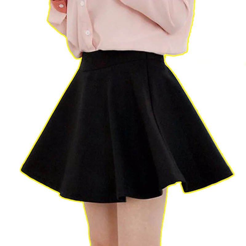 

Black Elastic Waist Textured Skirt Preppy Plain Fit and Flare A Line Skirts Women Autumn High Waist Short Minimalist Skirt new