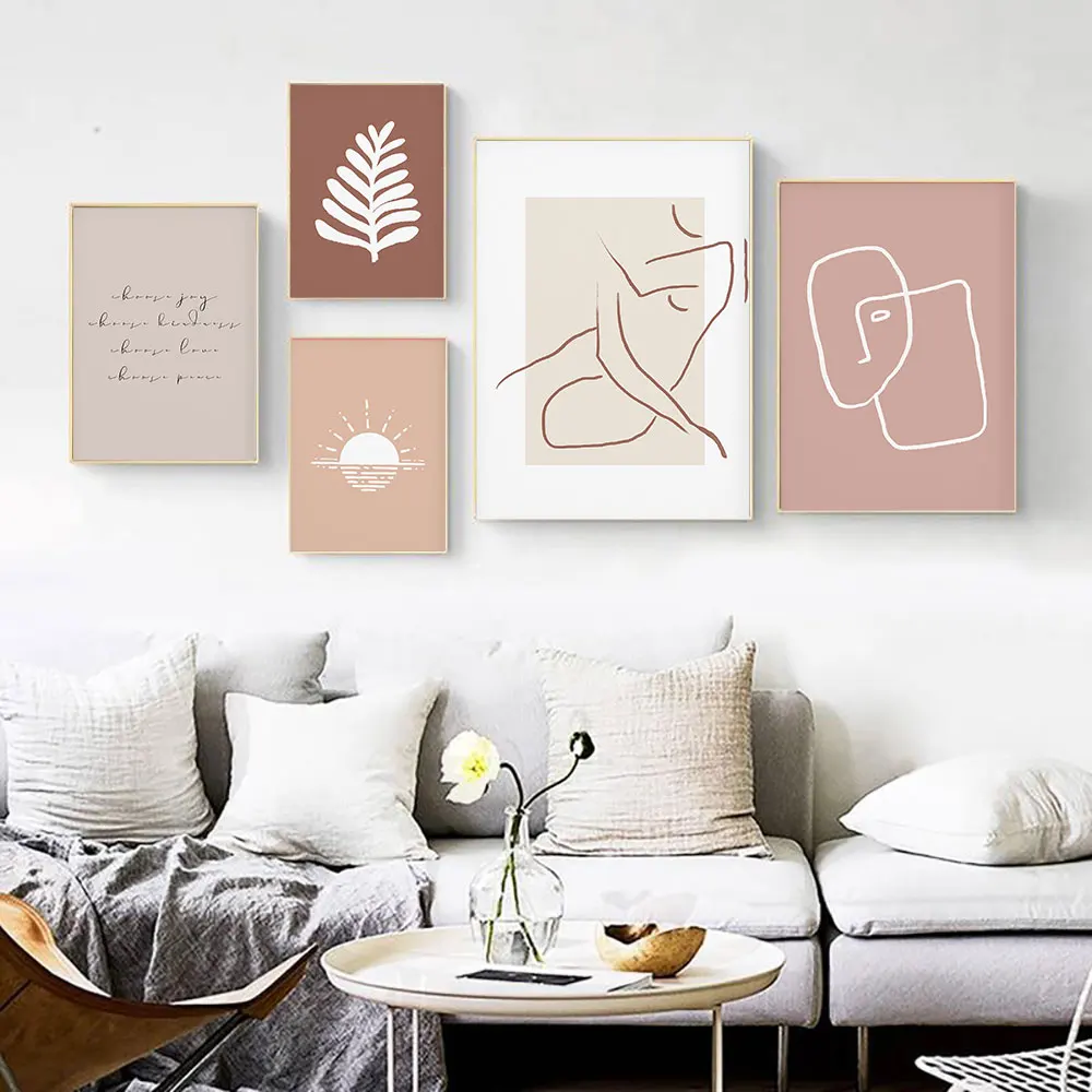 

Boho Blush Tones Poster Abstract Body Line Art Print Beige Quote Canvas Painting Modern Wall Picture For Living Room Home Decor