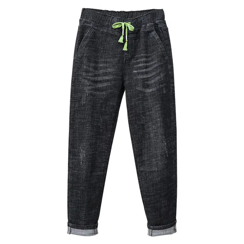 

Vintage High Waist Jeans Woman Elastic Loose Plus Size Denim Pants Pantalon Femme Trousers Streetwear Black Mom Jeans 5XL Q3417