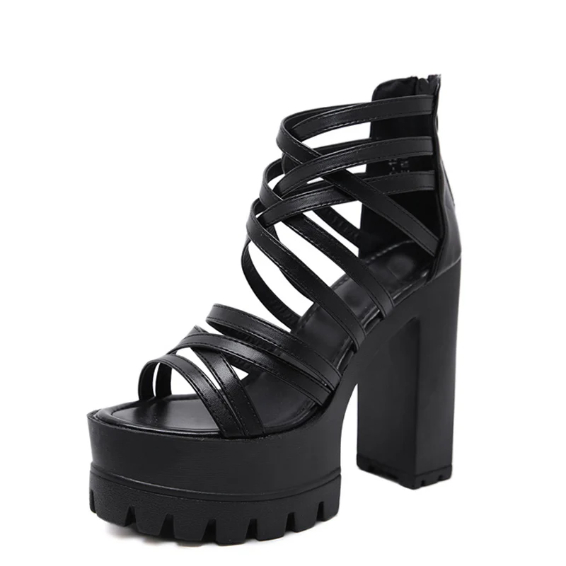 

black Summer Sandal Shoes for Women 2021 New Sexy Peep Toe Thick Heels Sandals Platform Casual Russian Shoes Women YMA693